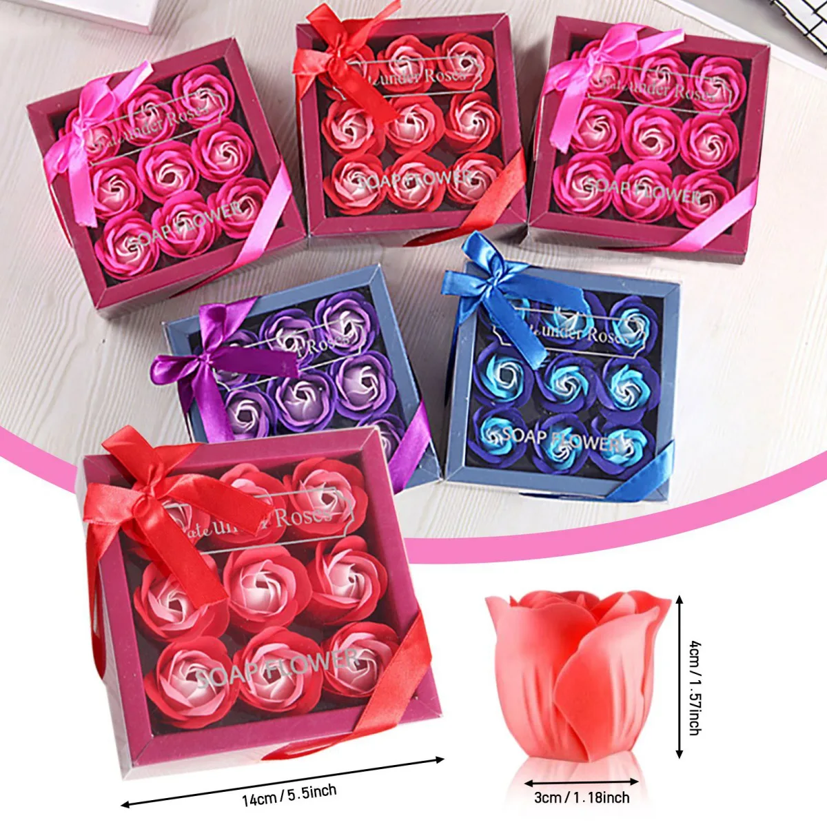 9pcs/set Artificial Imitation Rose Flower Gift Box Gradual Eternal Soap Flower Rose For Valentine's Day Wedding Party Decoration