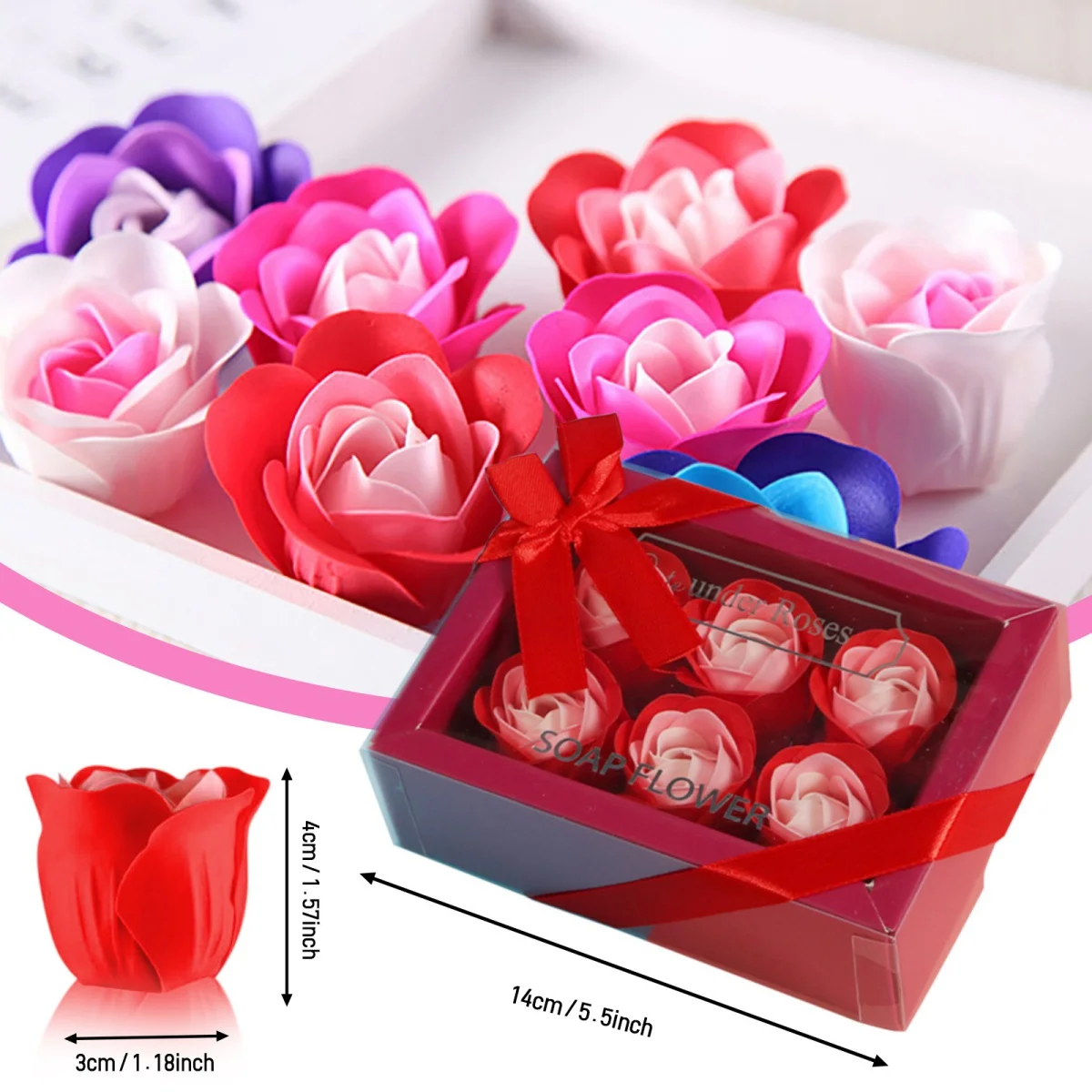 9pcs/set Artificial Imitation Rose Flower Gift Box Gradual Eternal Soap Flower Rose For Valentine's Day Wedding Party Decoration