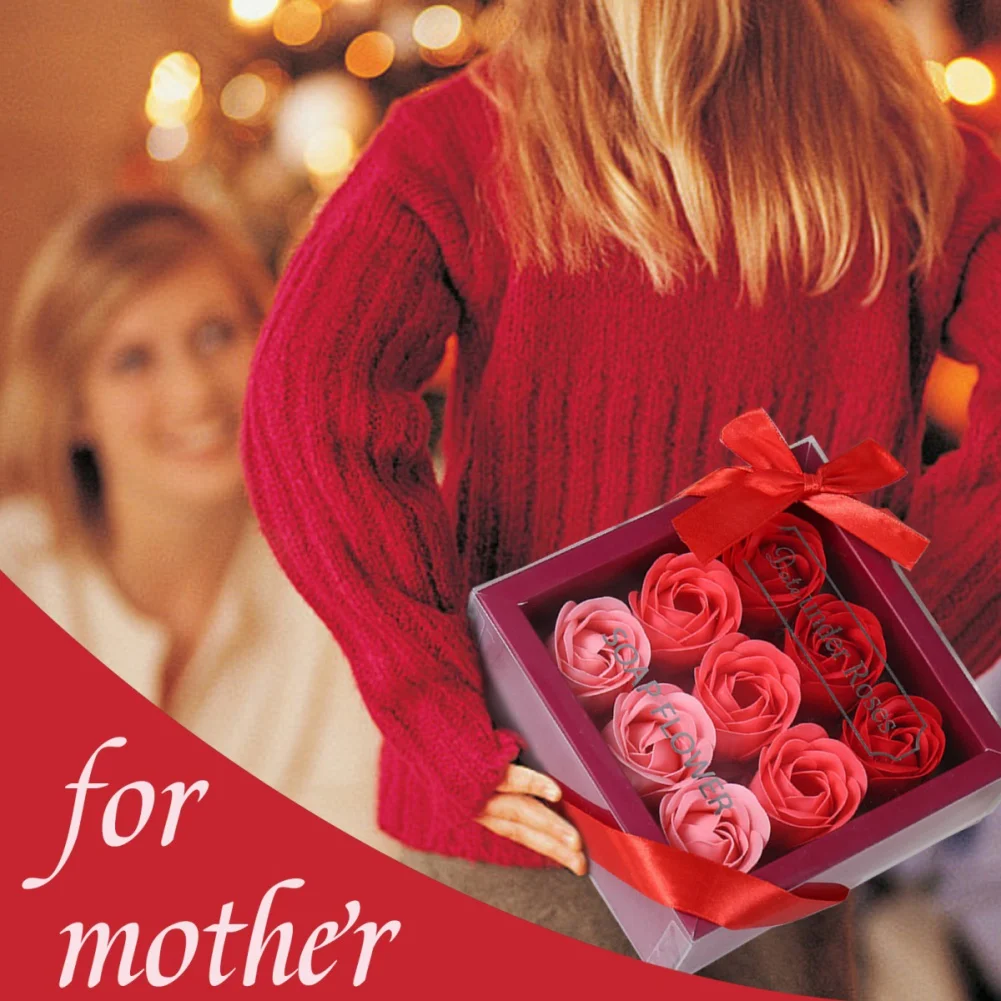 9pcs/set Artificial Imitation Rose Flower Gift Box Gradual Eternal Soap Flower Rose For Valentine's Day Wedding Party Decoration