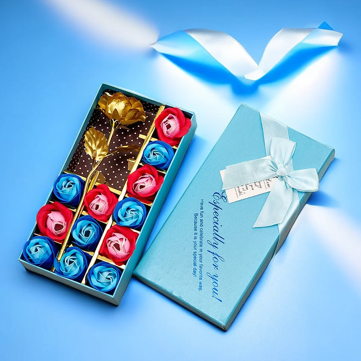 1Pc Rose Soap Flower Gift Box,12 Soap Flowers+1 Gold Foil Flower+Gift Box,Valentine's Day Mother's Day Senior Creative Gift