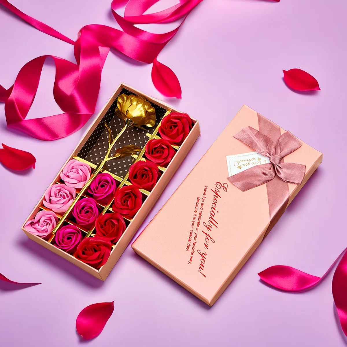 1Pc Rose Soap Flower Gift Box,12 Soap Flowers+1 Gold Foil Flower+Gift Box,Valentine's Day Mother's Day Senior Creative Gift