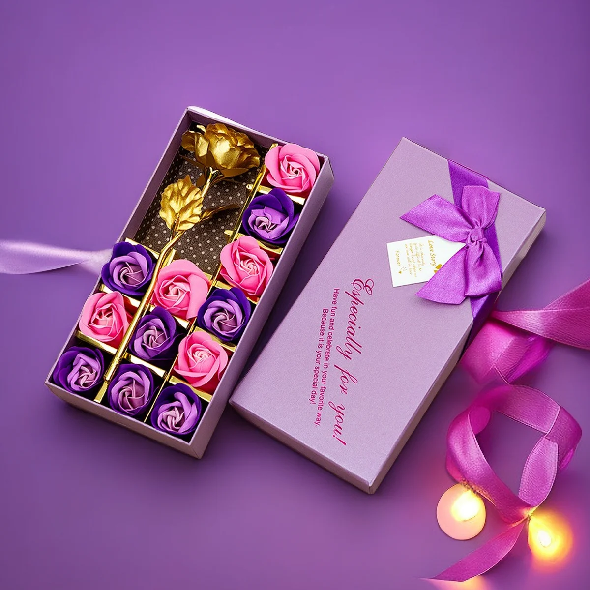 1Pc Rose Soap Flower Gift Box,12 Soap Flowers+1 Gold Foil Flower+Gift Box,Valentine's Day Mother's Day Senior Creative Gift