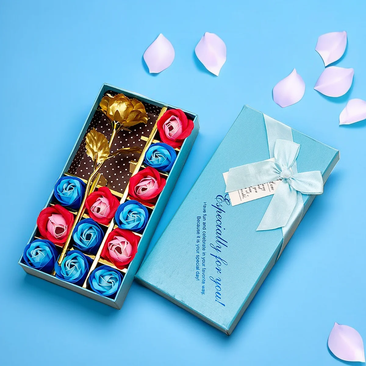 1Pc Rose Soap Flower Gift Box,12 Soap Flowers+1 Gold Foil Flower+Gift Box,Valentine's Day Mother's Day Senior Creative Gift