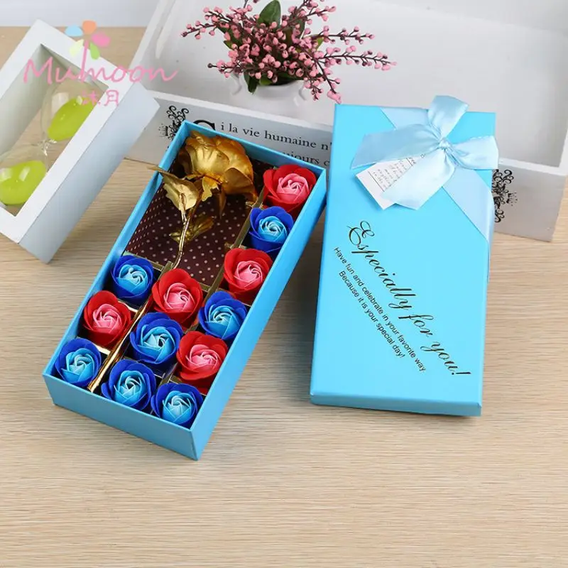 1Pc Rose Soap Flower Gift Box,12 Soap Flowers+1 Gold Foil Flower+Gift Box,Valentine's Day Mother's Day Senior Creative Gift