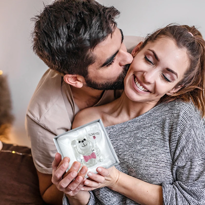 Valentines Day Gift Crystal Bear Glass Rose Artificial Flower Fashion Ornament Lovely Animal Wedding Home Decor Christmas Gifts