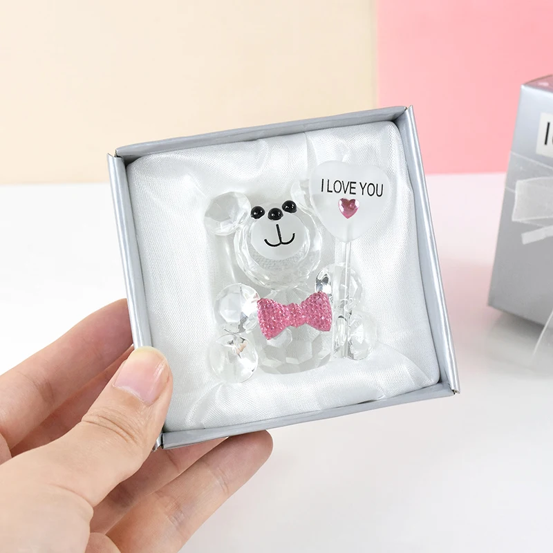 Valentines Day Gift Crystal Bear Glass Rose Artificial Flower Fashion Ornament Lovely Animal Wedding Home Decor Christmas Gifts