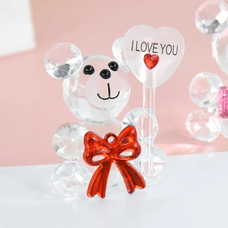 Valentines Day Gift Crystal Bear Glass Rose Artificial Flower Fashion Ornament Lovely Animal Wedding Home Decor Christmas Gifts