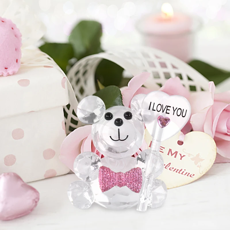 Valentines Day Gift Crystal Bear Glass Rose Artificial Flower Fashion Ornament Lovely Animal Wedding Home Decor Christmas Gifts