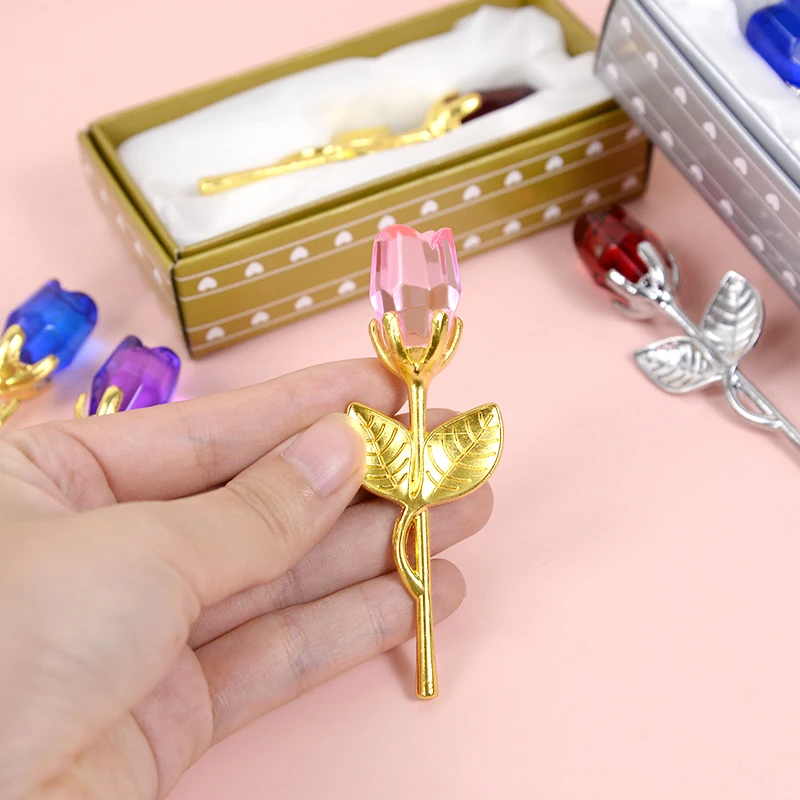 Valentines Day Gift Crystal Bear Glass Rose Artificial Flower Fashion Ornament Lovely Animal Wedding Home Decor Christmas Gifts